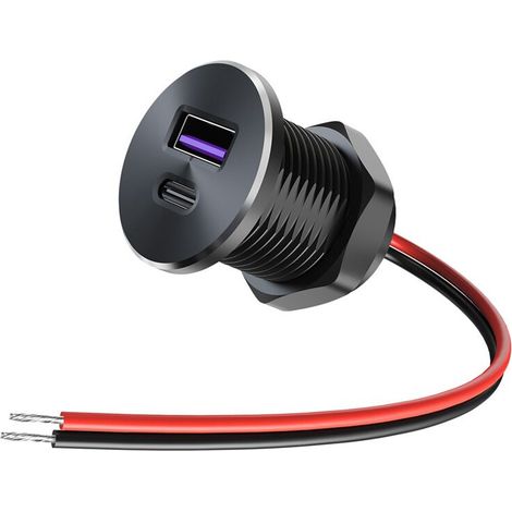 Presa USB da incasso da 12 V, 30 W PD Type-C e caricabatterie rapido QC3.0 da 18 W, in alluminio, per auto, camper, rimorchi, camion e barche. (1/2)