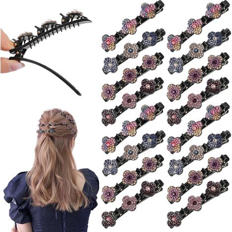 Juego de 16 mini pinzas para el pelo trenzadas con diamantes de imitación - Doble capa - Con diamantes de imitación - Para mujeres y niñas (1/5)