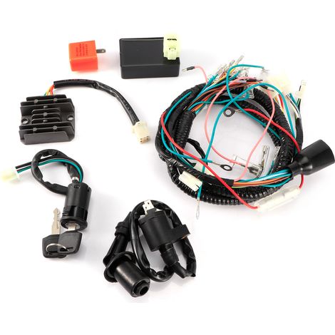 Kit de câblage électrique complet avec avertisseur, contacteur d'allumage, clés, bobine, CDI et carénage – compatible Honda CG125 150CC, ensemble prêt à monter. (1/5)
