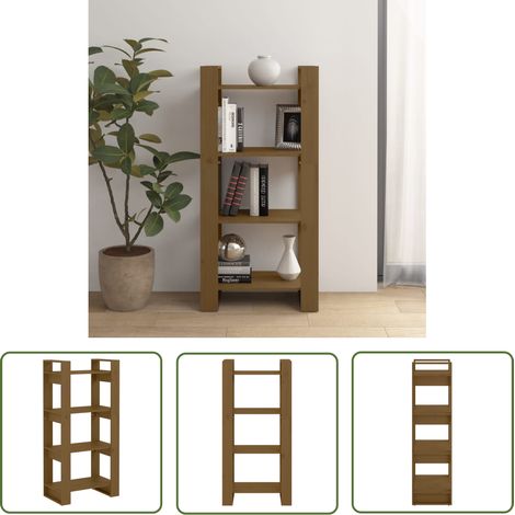The Living Store Bibliothèque/Cloison Marron miel 60x35x125 cm Bois massif - Bibliothèque - Bibliothèque En Bois - Meuble De Rangement - Étagère - Séparateur D'espace (1/5)