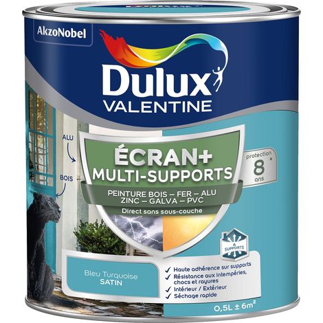 ECRAN+ MULTI-SUPPORTS EXTERIEURE - Peinture en Phase Aqueuse Éxtérieur - Satin Bleu Turquoise 0,5 L - Dulux Valentine (1/5)