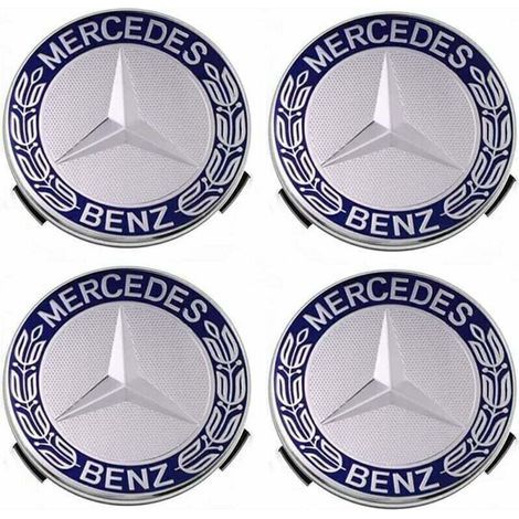 Set of 4 hubcaps compatible with Mercedes Benz 75 mm - Blue, (1/4)