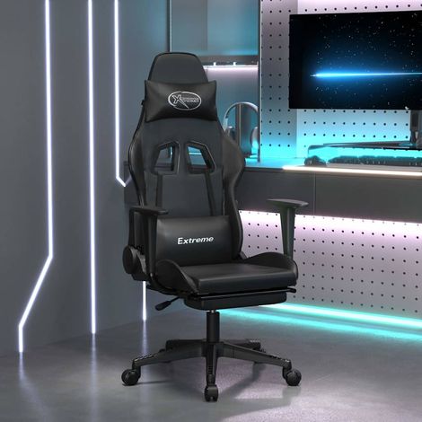 vidaXL Silla gaming con reposapiés cuero sintético negro (1/5)