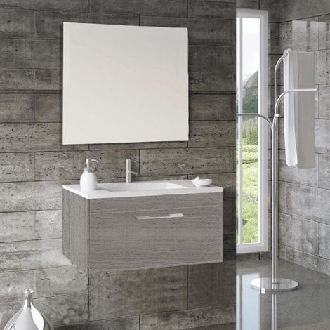 Mueble de baño Florencia 3 piezas ( mueble + lavabo + espejo). Se envía montado 80CM Roble Smoky