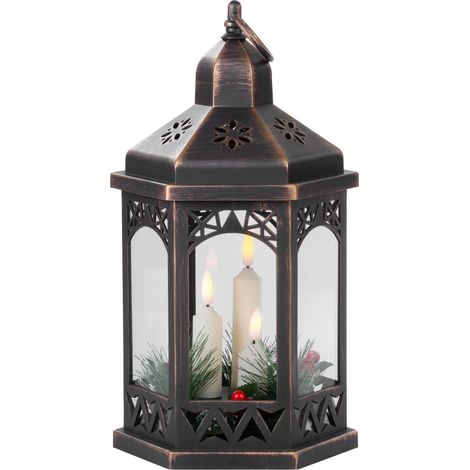 Laterne MagicHome Weihnachten Marokko, LED warmweiß, Kerzen, schwarz, 3xAAA, Kunststoff, Timer, 18x15x32 cm (1/3)