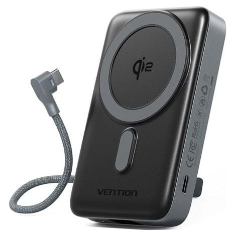 Powerbank 10000mAh Vention FKHH0/ 35W/ Wireless/ Gris/ Incluye Cable USB TIpo-C