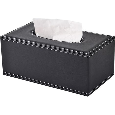 Cajas rectangulares de pañuelos de piel sintética, soporte para el hogar, el coche y la oficina, color negro.