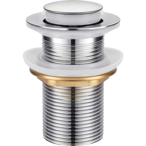 Bonde universelle en alliage de zinc, bonde de lavabo sans trou de trop-plein, valve push open, acier inoxydable chromé-LIAIKI (1/5)