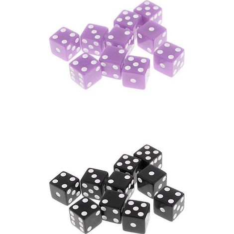 Ensemble de 20 dés à six faces (D6) pour jeux de rôle (D&D), 16 mm, bicolore violet clair et noir.