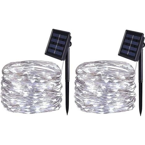 Guirlande Lumineuse Solaire,22M 200LED Guirlande Solaire Lumineuse Extérieur,8 Modes étanche Fil de Cuivre pour la Décoration Chambre Jardin Patio Soirée Fête Noël (Blanc Froid,2 Pack) (1/5)