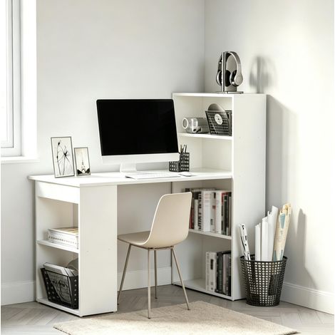 Bureau étagère 120x55x120 cm en panneau de particules blanc, gain de place pour bureau FloraGrace (1/5)