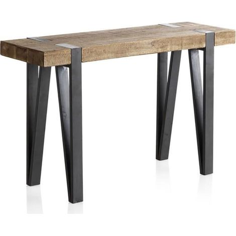 Console avec plateau plaqué en sapin coloris naturel avec pieds en métal noir- Longueur 120 x Hauteur 76 x Largeur 40 cm (1/2)