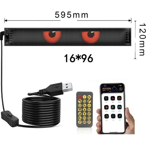 Ortviai – Flexibles LED-Matrix-Panel Auto, 16 × 96 – programmierbares Devil-Eye-Display, 2,18 mm dünn, Bluetooth und App – kompatibel mit 12-V-Bordnetz und USB (1/5)