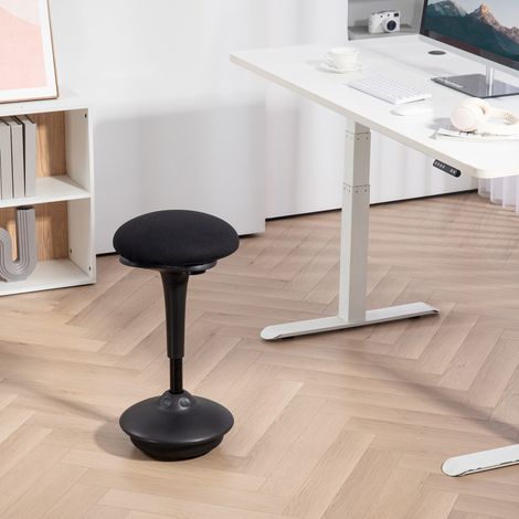 Tabouret de bureau debout tabouret ergonomique siège bascule à 360° large socle 36 x 36 x 70-90 cm noir (1/5)