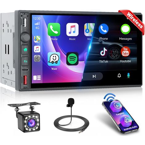 Autoradio Bluetooth 2 Din avec Voiture Android sans Fil 7 Pouces Écran Tactile Stéréo Voiture Prend en Charge Bluetooth Miroir Lien FM/RDS Radio USB Type-C eq avec Caméra Arrière (1/5)