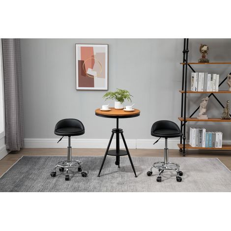 Tabouret à roulettes avec dossier, hauteur réglable de 57 à 72 cm, pivotant, idéal pour le bureau, le salon de coiffure et le massage. (1/5)
