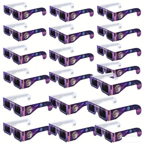 Lunettes d'observation d'éclipse solaire 2026, protection sûre pour observation directe du soleil, design ciel étoilé violet et lune, lot de 20.