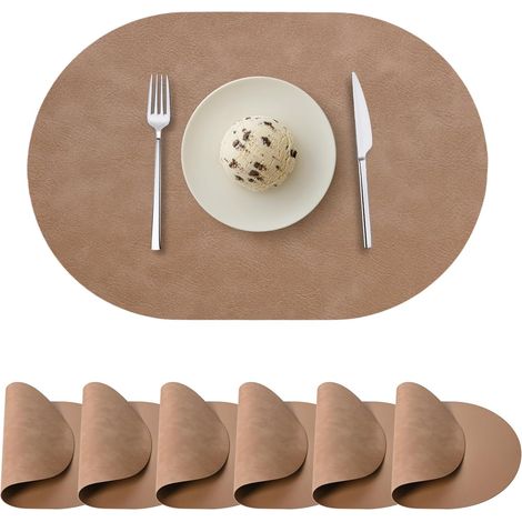 Ensemble de 6 Sets de Table ovales, Sets de Table en Similicuir pour Table à Manger Sets de Table résistants à la Chaleur lavables et essuyables Recto-Verso Tapis de Table pour intérieur extérieur'Cam (1/5)