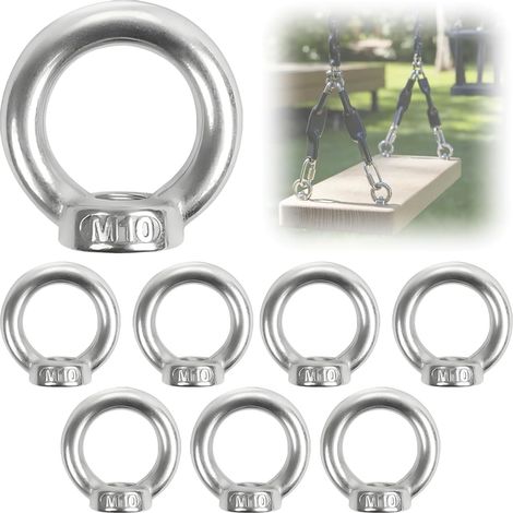 8 Pièces M10 Écrou à Anneau, 304 Écrou à Oeil en Levage Acier Inoxydable, Ecrou a Oeil, Écrou à Oeil en Acier Inoxydable, pour Les Accessoires de Levage et Raccord de Corde (1/5)
