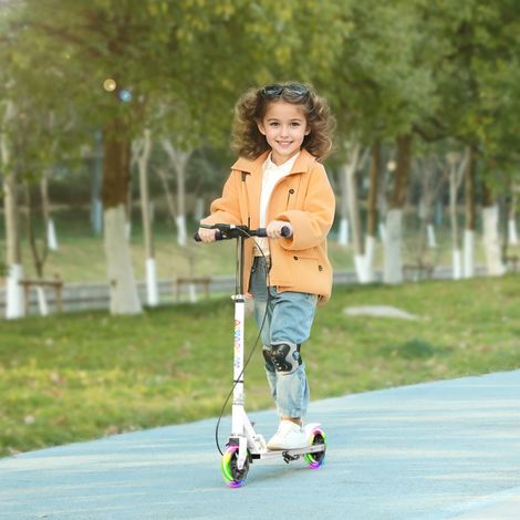 Trottinette enfants 3 à 8 ans, trottinette pliable à 2 roues LED roues lumineuses, 4 réglages en hauteur, blanc (1/5)