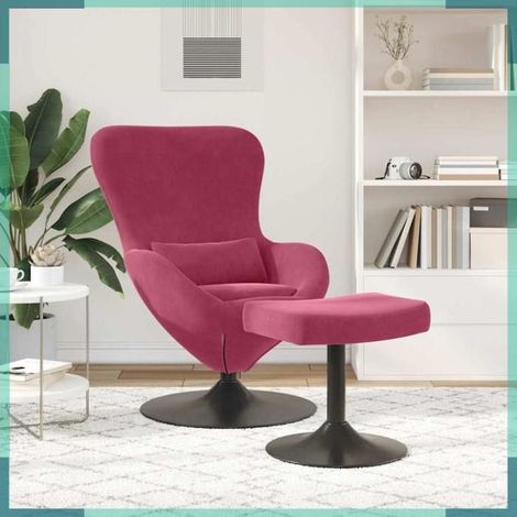 42002749 Chaise uf avec Pouf Bordeaux Velours (1/5)