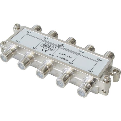 Rubinetti Rubinetto a 8 vie, f-jack - 9x f-jack, serie consumer 5 - 1000 mhz,
perdita passante: 500 mhz: 1,5 db, perdita di tocco: 500 mhz: 24,0 db ± 1,5