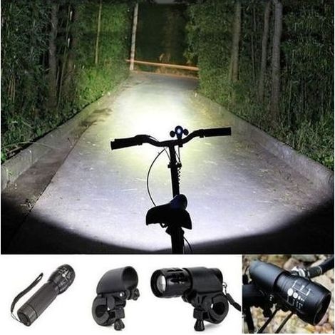 pair Haute luminosité 3 Lanternas modes de vélo LED lampe torche vélo Eclairage avant avec support de lampe de poche Bracket Mont (1/4)