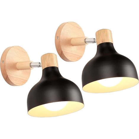 2× Applique Murale Réglable en Bois Métal Rétro E27 Décoration Vintage Luminaire Interieur pour Chambre Couloir Salon Noir (1/5)