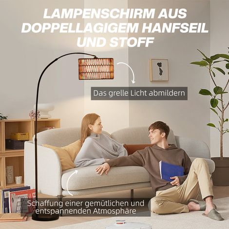 Lampadaire en métal noir avec abat-jour en corde naturelle, hauteur ajustable, interrupteur à pédale (1/4)