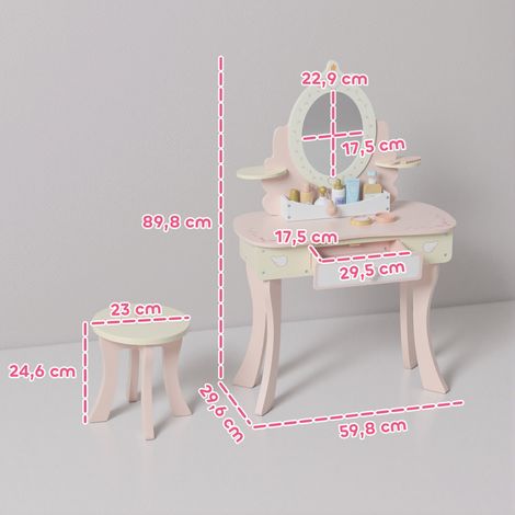 Kinderschminktisch, Stuhl, Schublade, abnehmbarer Spiegel, Kinderschreibtisch mit 7 Zubehörteilen, 2-in-1 Design, MDF, Rosa (1/5)
