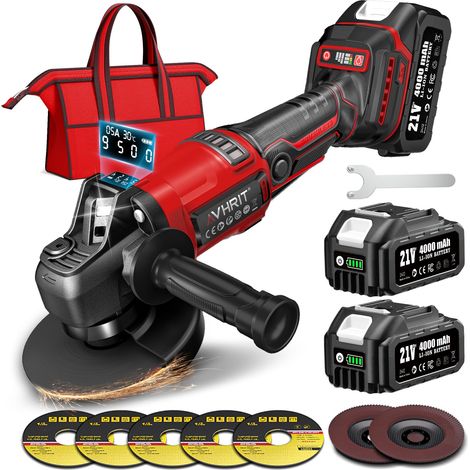Meuleuse d'angle sans fil, avec 2 batteries de 4000 mAH, écran LED, moteur sans balais pour le meulage des métaux et l'élimination de la rouille (1/5)