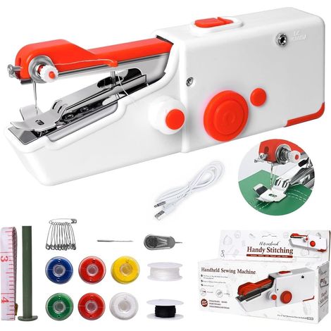 Machine à Coudre à Main, Mini Machine à Coudre Electrique Portative Double Alimentation, USB/Piles pour Débutants, Réparation Rapide Vêtements, Tissus, Voyage DIY (1/5)