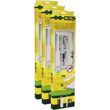Lot de 3 Moustiquaire de porte 100 x 220 cm avec Fixation auto-agrippante, protection contre moustiques, mouches et araignées, Blanc (1/4)