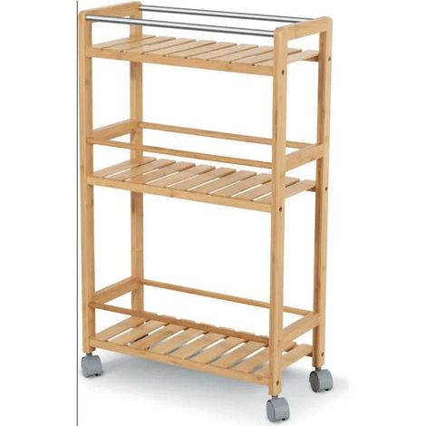 DK LIVING Carrello in Bambù Small 3 Ripiani Ruote Piroettanti 20x45x75 cm
