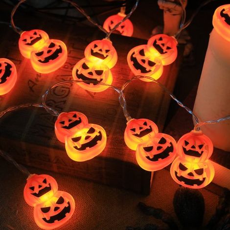Guirnalda de luces para fiesta de Halloween，guirnalda de luces LED de 3 metros con cara de fantasma de dos capas y calabazas pequeñas (1/2)
