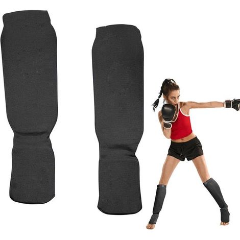 Parastinchi per arti marziali - Protezioni per gambe da allenamento - Sparring/Arti marziali - Chiusura in velcro regolabile - Confezione da due - Nero