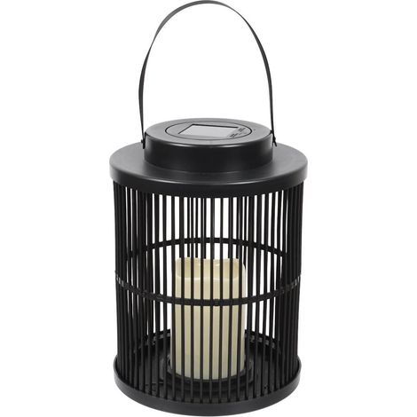 Lanterne solaire led effet bougie, en polypropylène noir avec anse (H25 cm)
