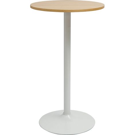Designtisch, rund, helles Eichenholz und weißes Metall, Durchmesser 60 cm CALISTA
