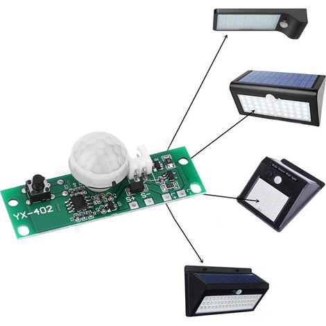 Circuit imprimé pour lampe solaire avec capteur de mouvement infrarouge pour commande d'éclairage mural, 3,7 V (1/5)