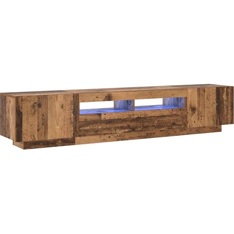 Meuble TV design moderne avec lumières LED 200 x 35 x 40 cm espace de rangement ambiance cosy en bois d'ingénierie vieux bois (1/5)