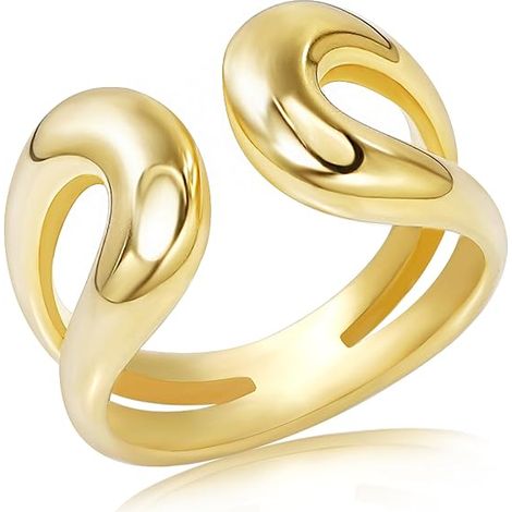 Bague épaisse en or 18 carats plaqué, bague imposante pour femme, bague ouverte à finition polie brillante, bague empilable (1/5)