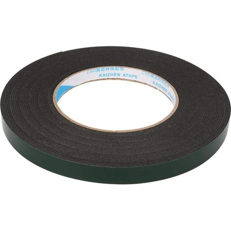 Nastro biadesivo in schiuma super resistente e impermeabile, di colore nero, lungo 10 metri.