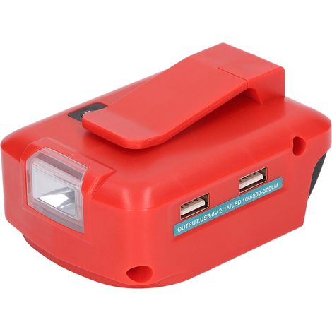 Adaptateur Convertisseur USB Batterie Lithium avec Lampe LED et Pince Ceinture pour 14.4‑20V ADP05 12VDC Type B
