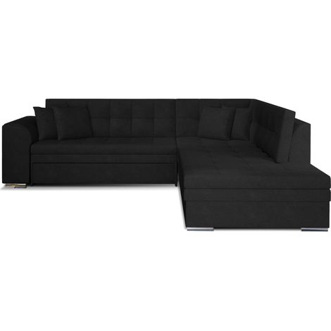 Canapé convertible angle droit velours noir et chromé Pika 260cm (1/5)