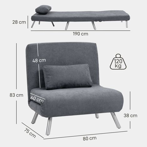Polstersessel mit Bettfunktion, 3-in-1 Design, Schlafsessel, Gästebett, Stoffbezug, mit Kissen, Dunkelgrau (1/5)
