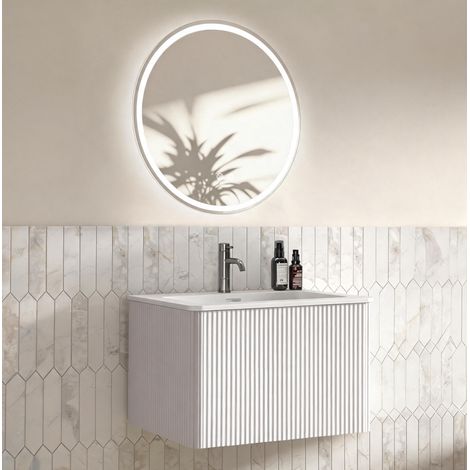 Mueble de baño suspendido 60 cm MDF blanco con espejo LED antivaho regulable - CHICFURN (1/5)
