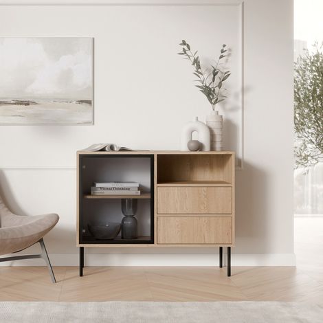 Credenza Caravino, Madia 2 Cassetti, 2 Ripiani, Apertura Battente, Scorrevole, 100x40x80h cm Marrone (1/4)