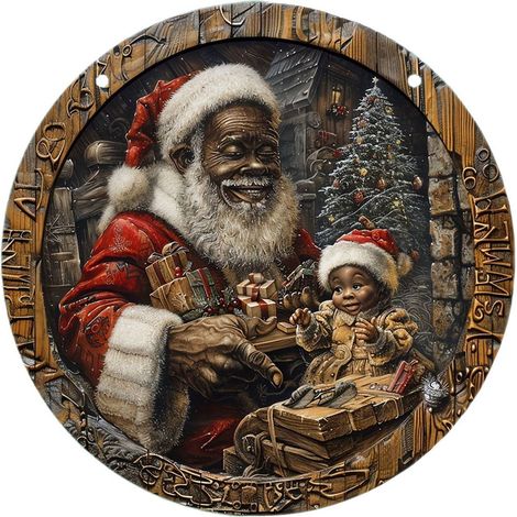 Ornement En Bois - Père Noël Ronde - Décoration Intérieure Et Extérieure - Pour Porte D'Entrée, Salon, Chambre - 20 cm - 1 Pièce (1/5)