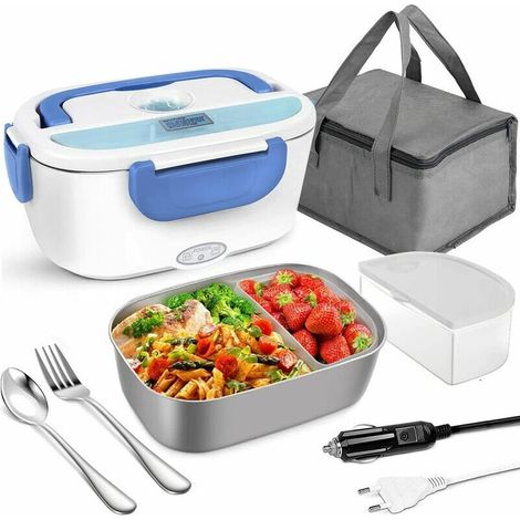 Chauffante Gamelle électrique 3 en 1 Lunch Box 1.5L Bote Chauffante 12V 24V 220V 40W avec Sac Isotherme Repas et Couverts en Acier Inoxydable pour Voiture Camion (Bleu), BLOW (1/5)