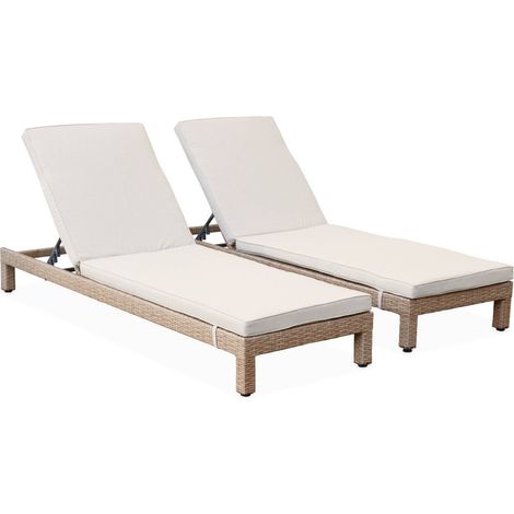 sweeek - 2er Set Sonnenliegen aus Polyrattan  Natur / Beige